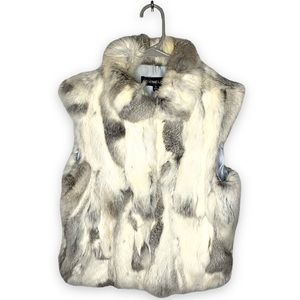Adrienne Landau Elegant Fur Vest in Gray and Cream
